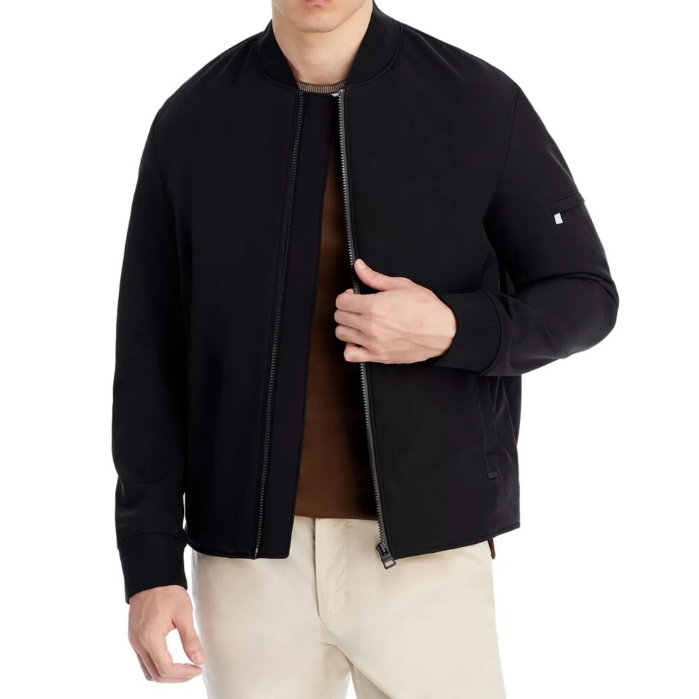 HUGO BOSS Bomber Jacket Mens Large Black Zip Up Water Resistant BUCK $445